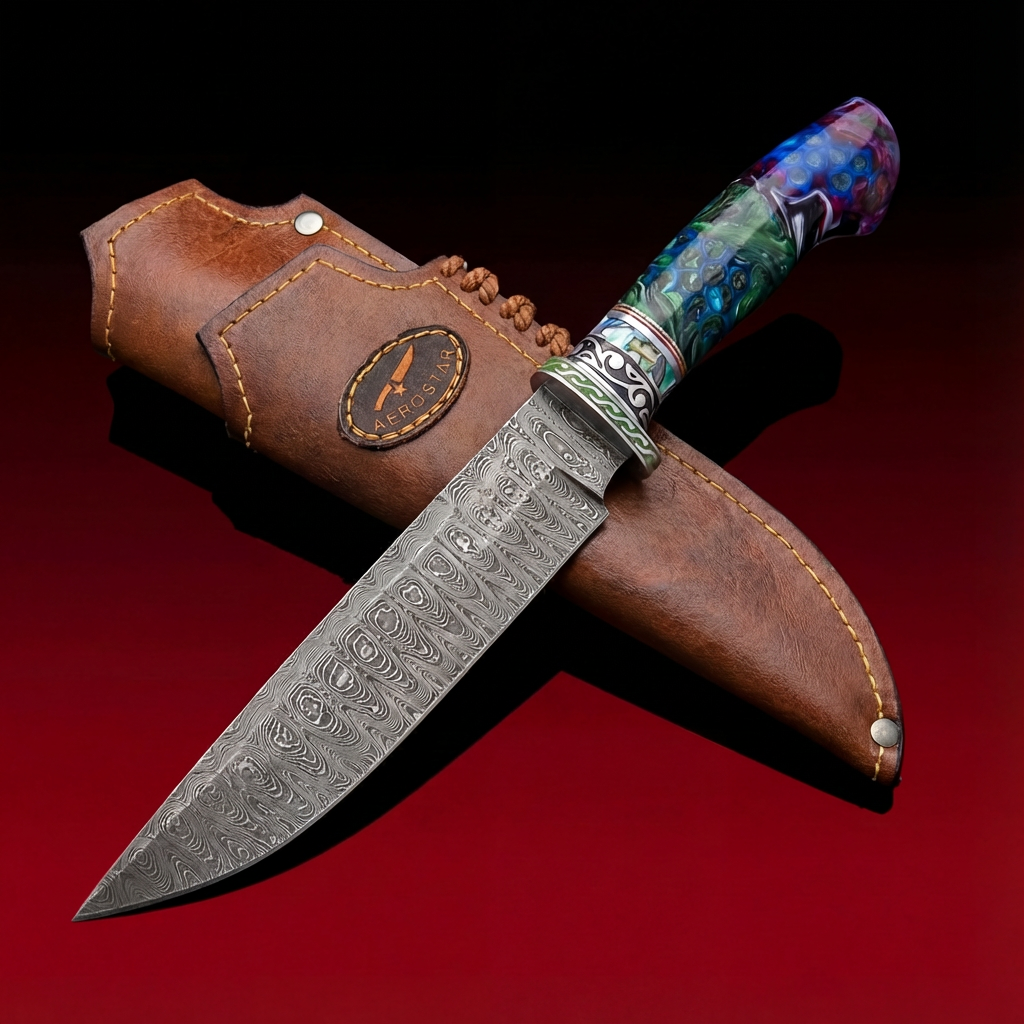 Hand-Forged Damascus Steel Hunting Knife - Honey Comb - Canyon