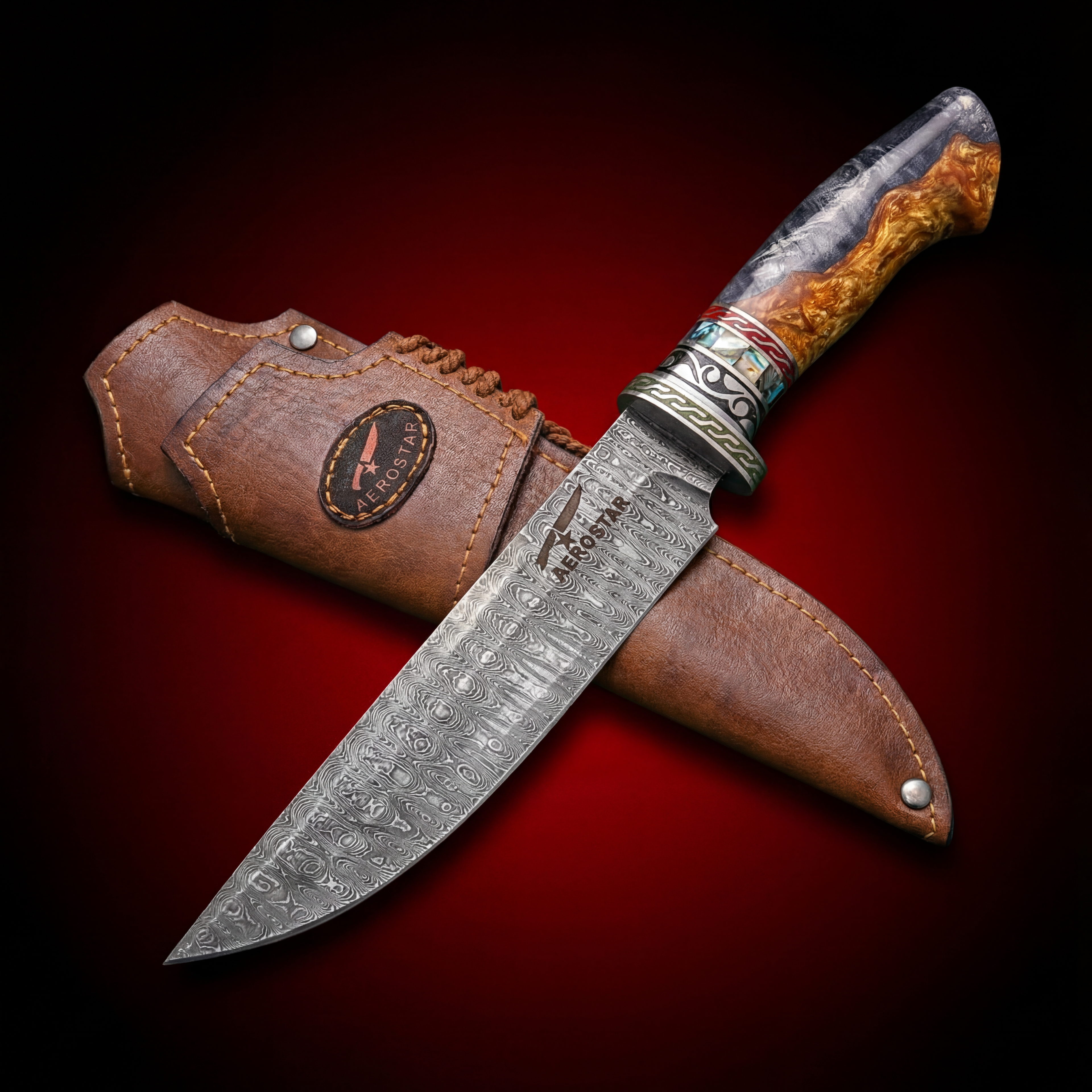 Hand-Forged Damascus Steel Hunting Knife - Honey Comb - Canyon